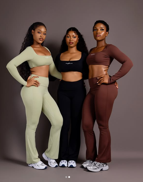 Three women in sage, black and brown sets